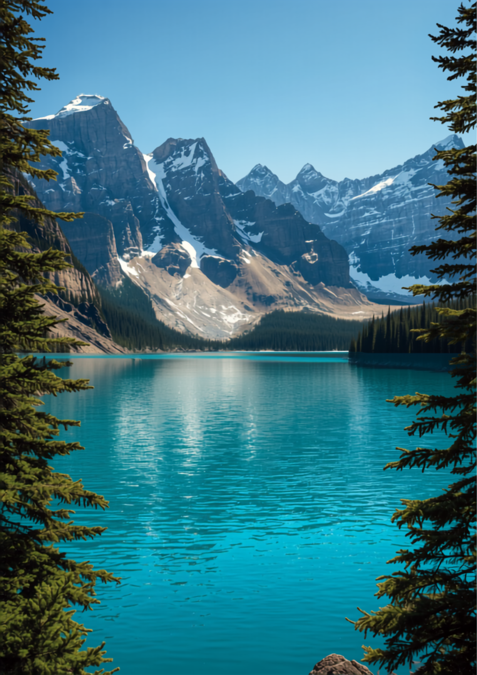 Moraine Lake Banff Canada turquoise water with Rocky Mountain peaks reflected in the water