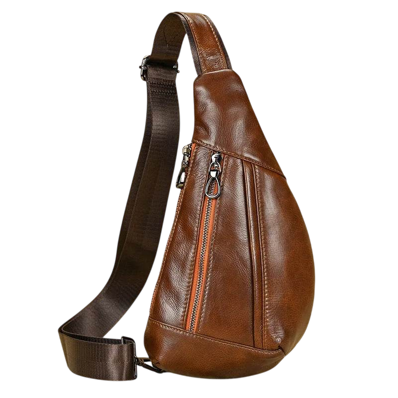 100% Genuine Leather Sling Bag Messenger Bag for Men Black