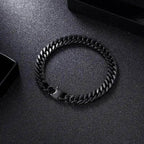 10mm black Miami Cuban link bracelet with a sleek design displayed on a dark background