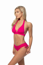 Solid Halter Biikini Set With Ruching Side Bottom - VacationGrabs