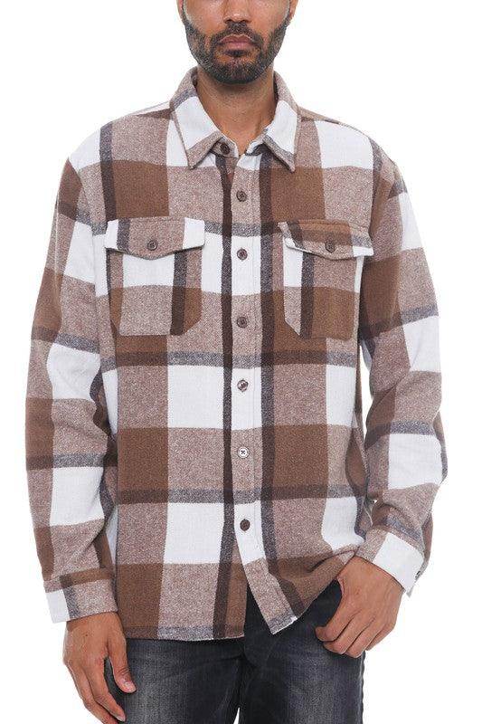 Mens Checkered Soft Flannel Shacket - VacationGrabs