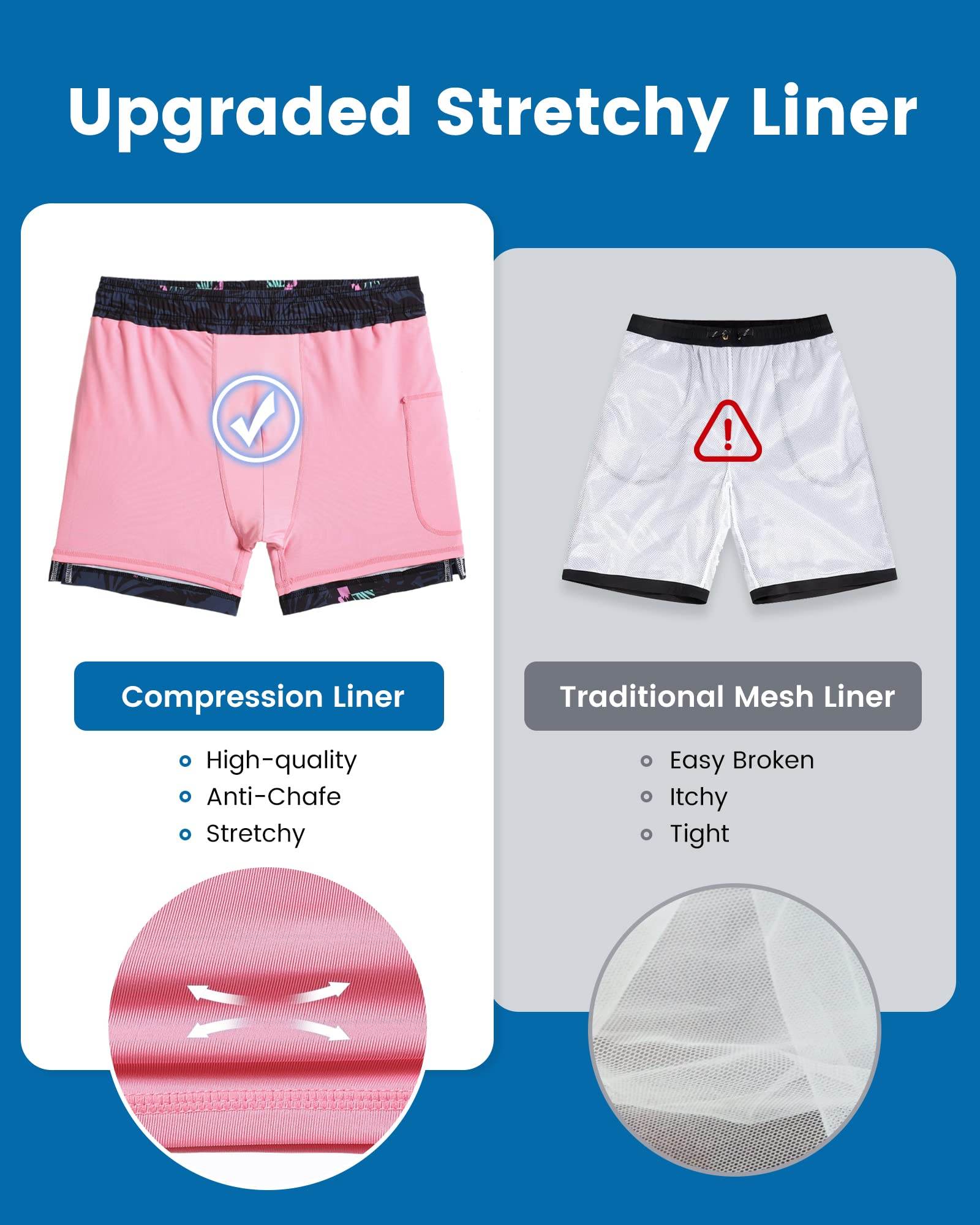 Mens Swim Trunks Compression Liner Quick Dry Zipper Pockets - VacationGrabs