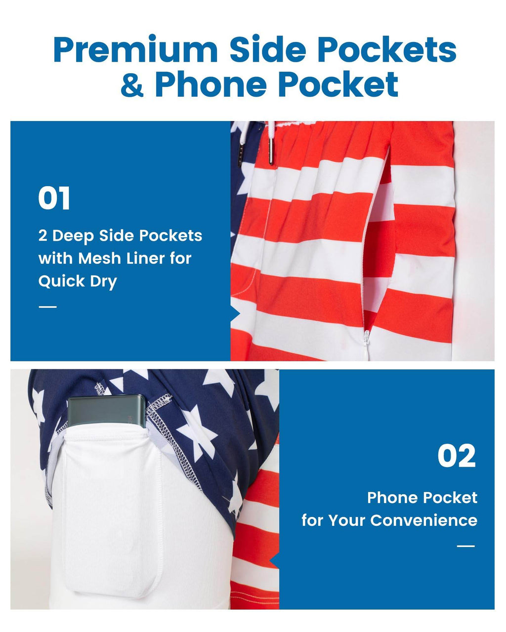 Mens Swim Trunks Compression Liner Quick Dry Zipper Pockets - VacationGrabs