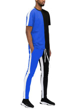 Two Tone Color Block Track Pant Jogger - Royal Black - white background