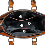Brown leather crossbody mini bag with multiple interior pockets