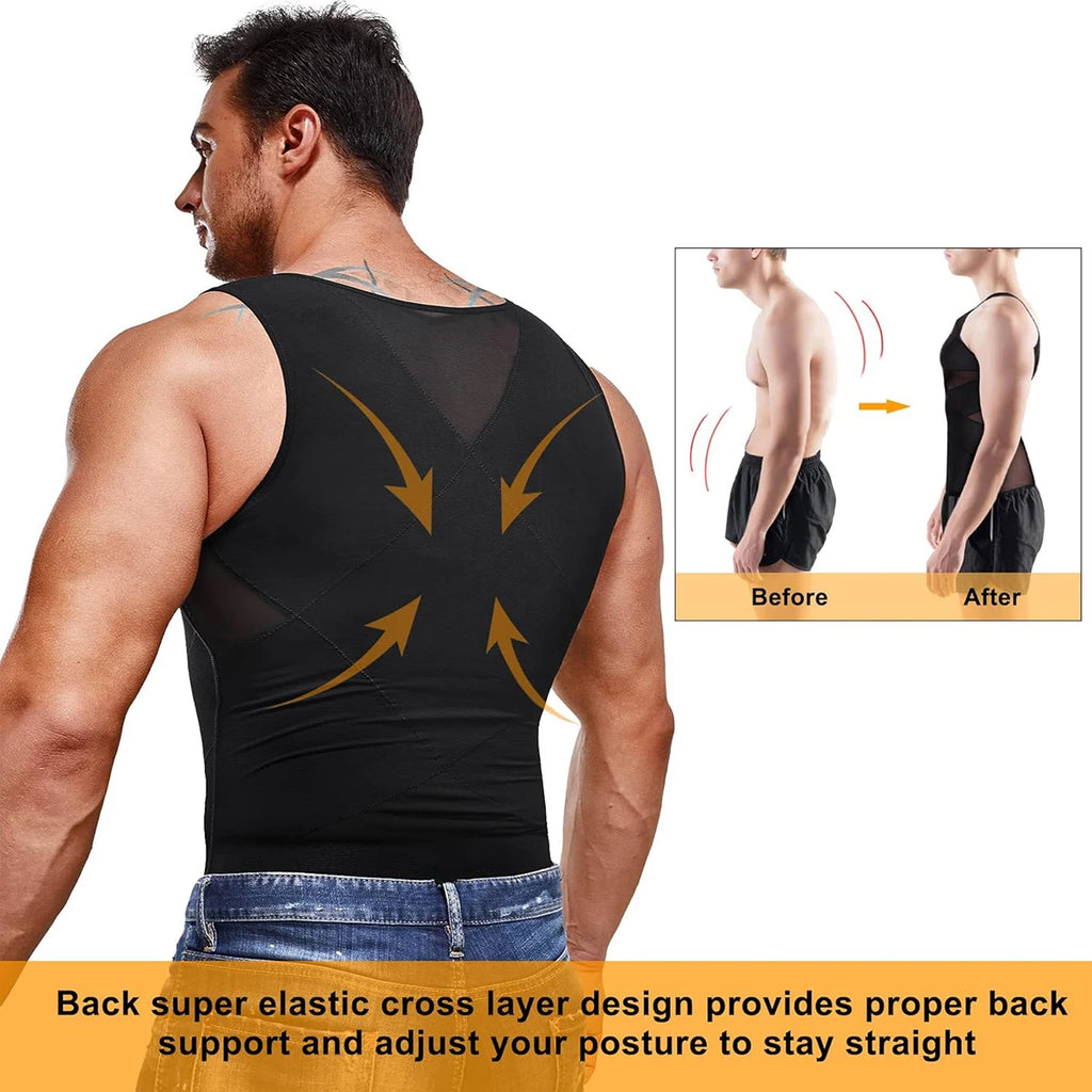 Men Compression Shirt Cross Mesh Tank Top Breathable