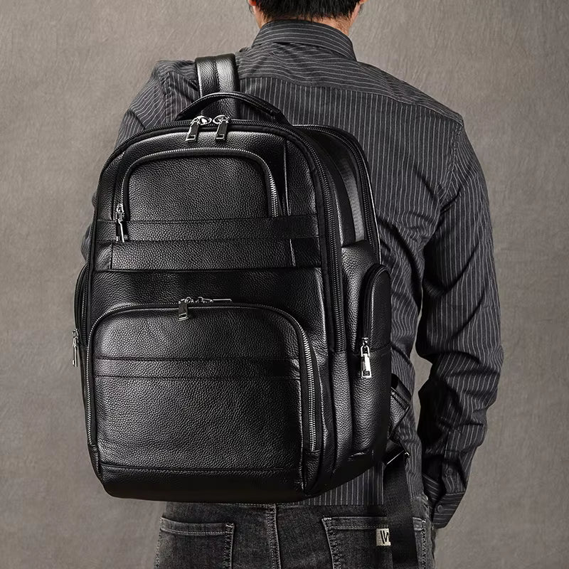 Double Layer Leather Backpacks For Men Large Capacity