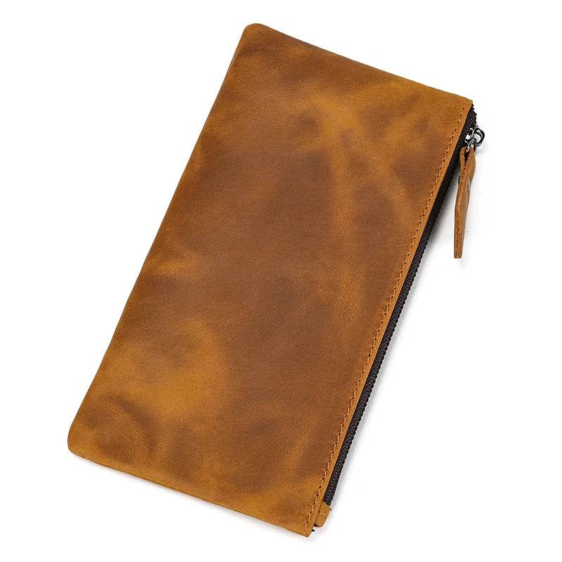 Crazy Horse Leather Zipper Wallet with Key Chain for Coins & Cards - VacationGrabs