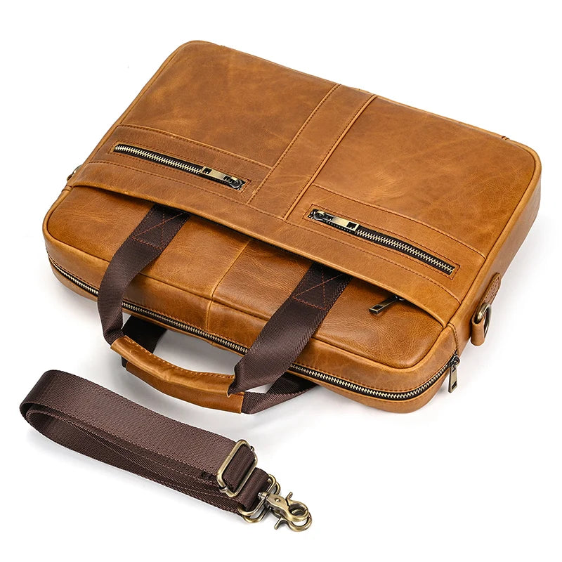 Men's Leather Briefcase 15.6" Laptop Bag Top Layer Leather