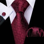 Red Plaid Silk Tie Set for Men - VacationGrabs
