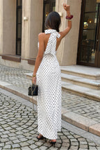 Women's white polka dot maxi and bodycon dress, perfect for summer outings