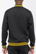 Men's black jacket with gold detailing, stylish and comfortable