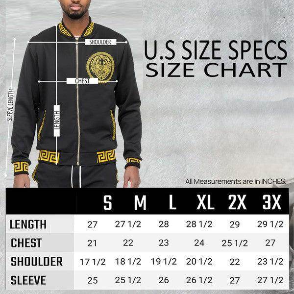 WEIV men's black jacket with size chart for adidas tracksuit mens