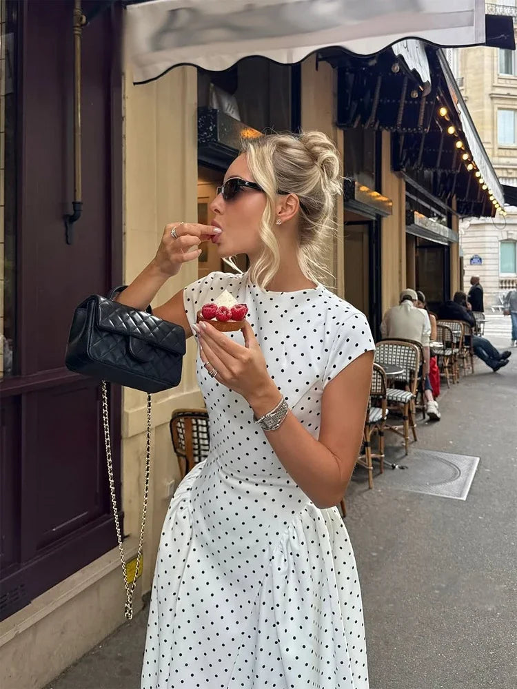 White polka dot midi dress and maxi dress, perfect for summer outings