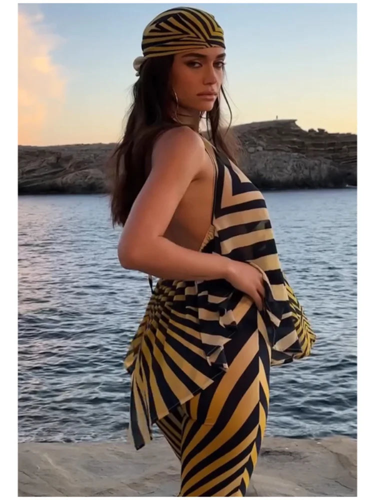 Stylish women's animal print cheetah outfit, perfect for beach outings