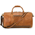 Brown leather bag duffel for travel with adjustable shoulder strap