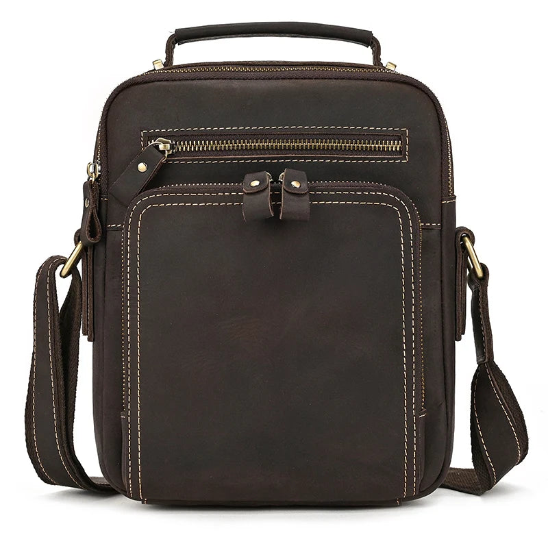 Brown leather messenger bag with adjustable strap for everyday use