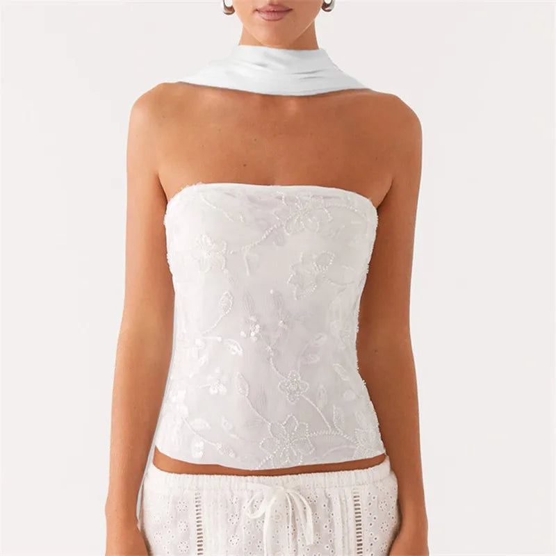 Women's white beaded camisole for summer outings