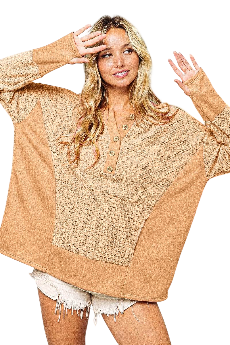 BiBi Thumb Opening Long Sleeve Top with Kangaroo Pocket