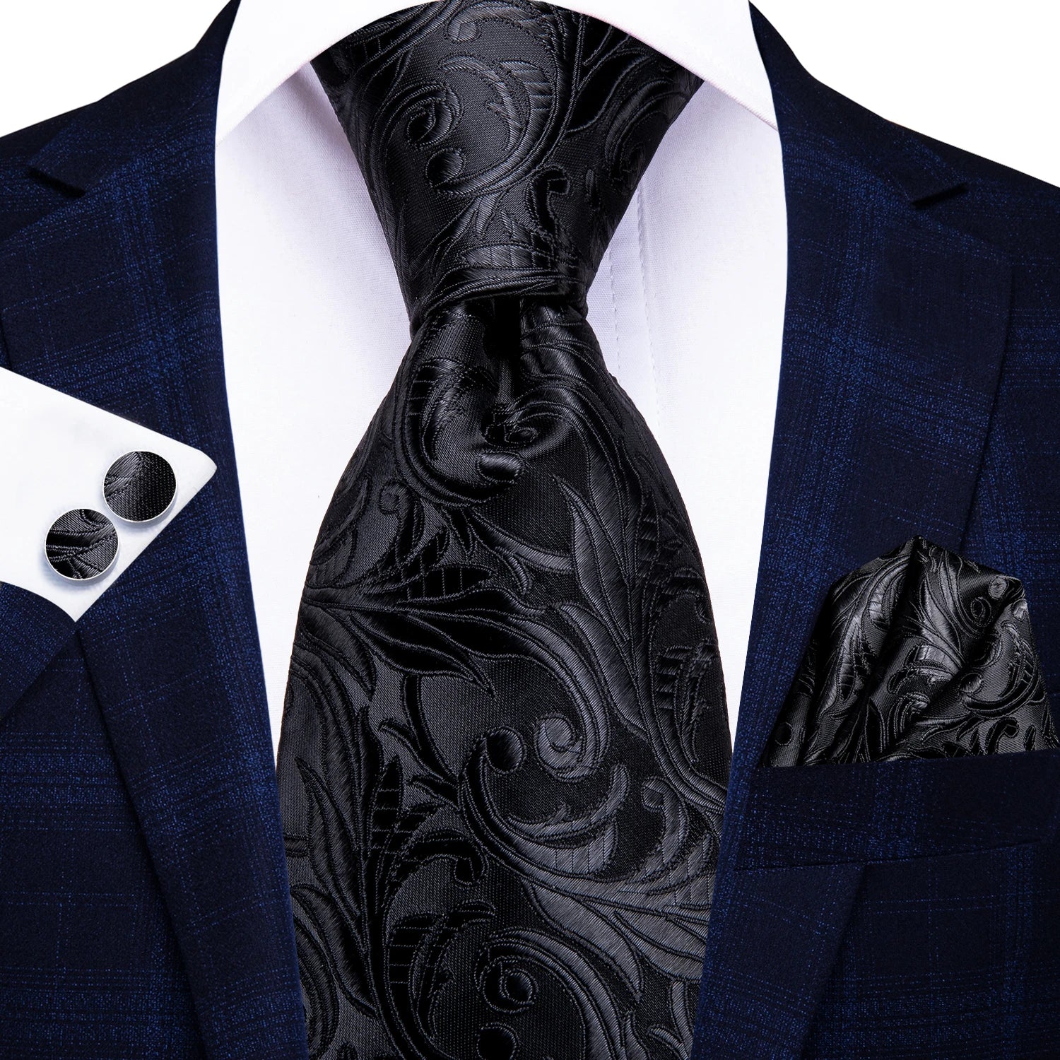 Black silk paisley tie for men, perfect for formal occasions
