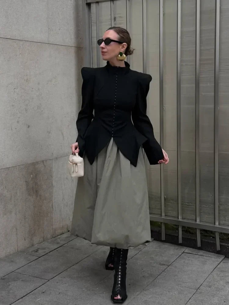 Black structured blazer clothing for women, stylish with a skirt
