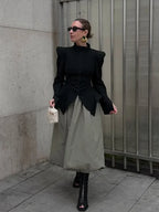 Black structured blazer clothing for women, stylish with a skirt