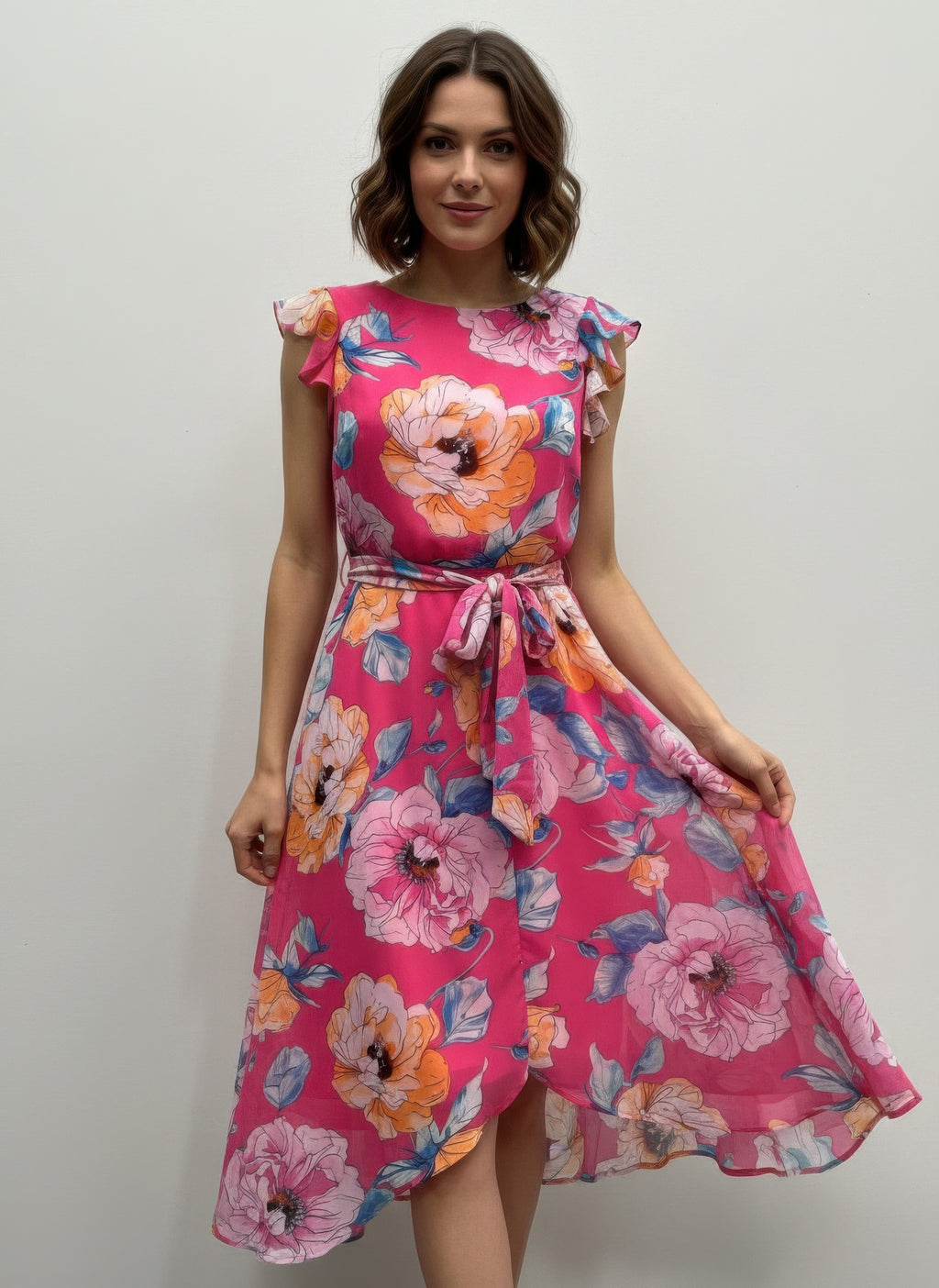 Floral blouse in pink with ruffled sleeves for casual outings