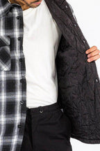 WEIV blue black plaid shirt men featuring a button-up design and a quilted inner lining