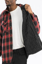 WEIV Men's Blue Black Plaid Shirt Men with Quilted Lining for Extra Warmth