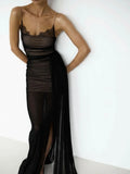 Black sheer mesh and bodycon dress for elegant evening events