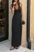 Women's black polka dot maxi and bodycon dress, perfect for summer outings
