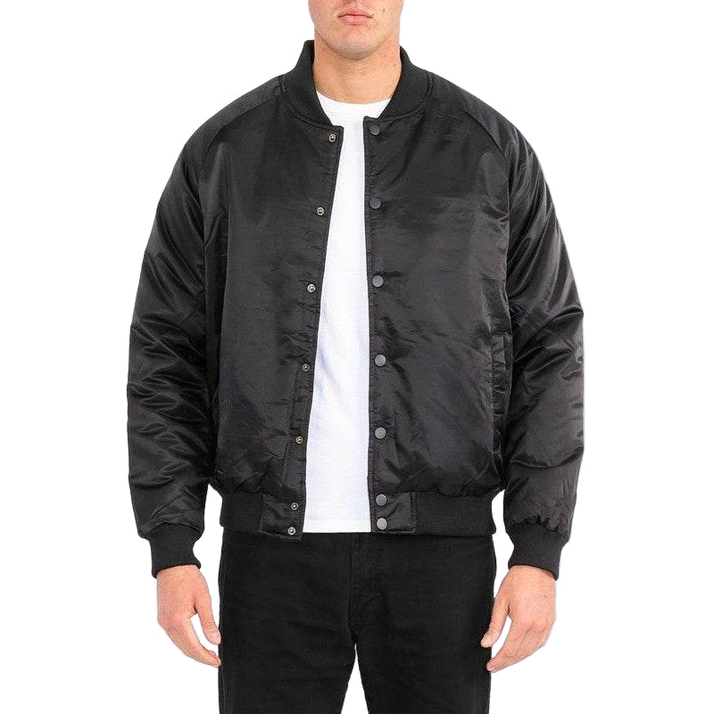 Men's black bomber jacket, lightweight satin perfect for casual wear