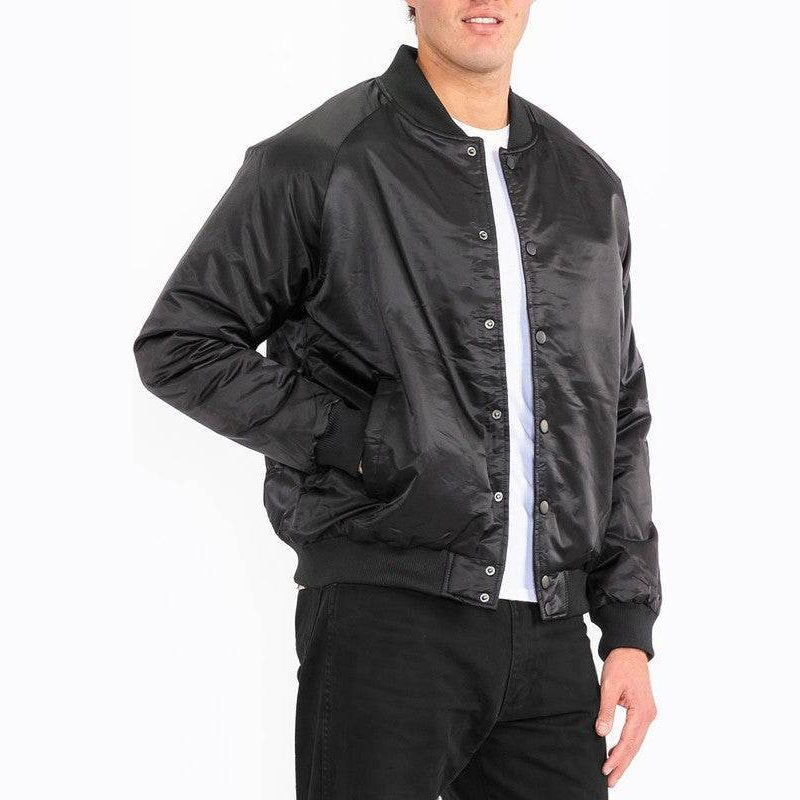 Men's black bomber jacket, lightweight material, casual wear