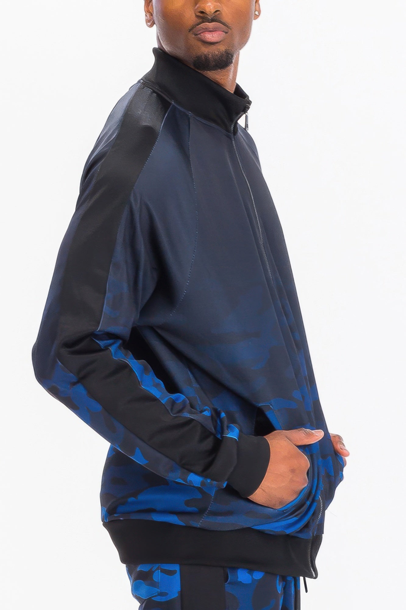 Men's blue camo jacket, lightweight fabric for casual wear