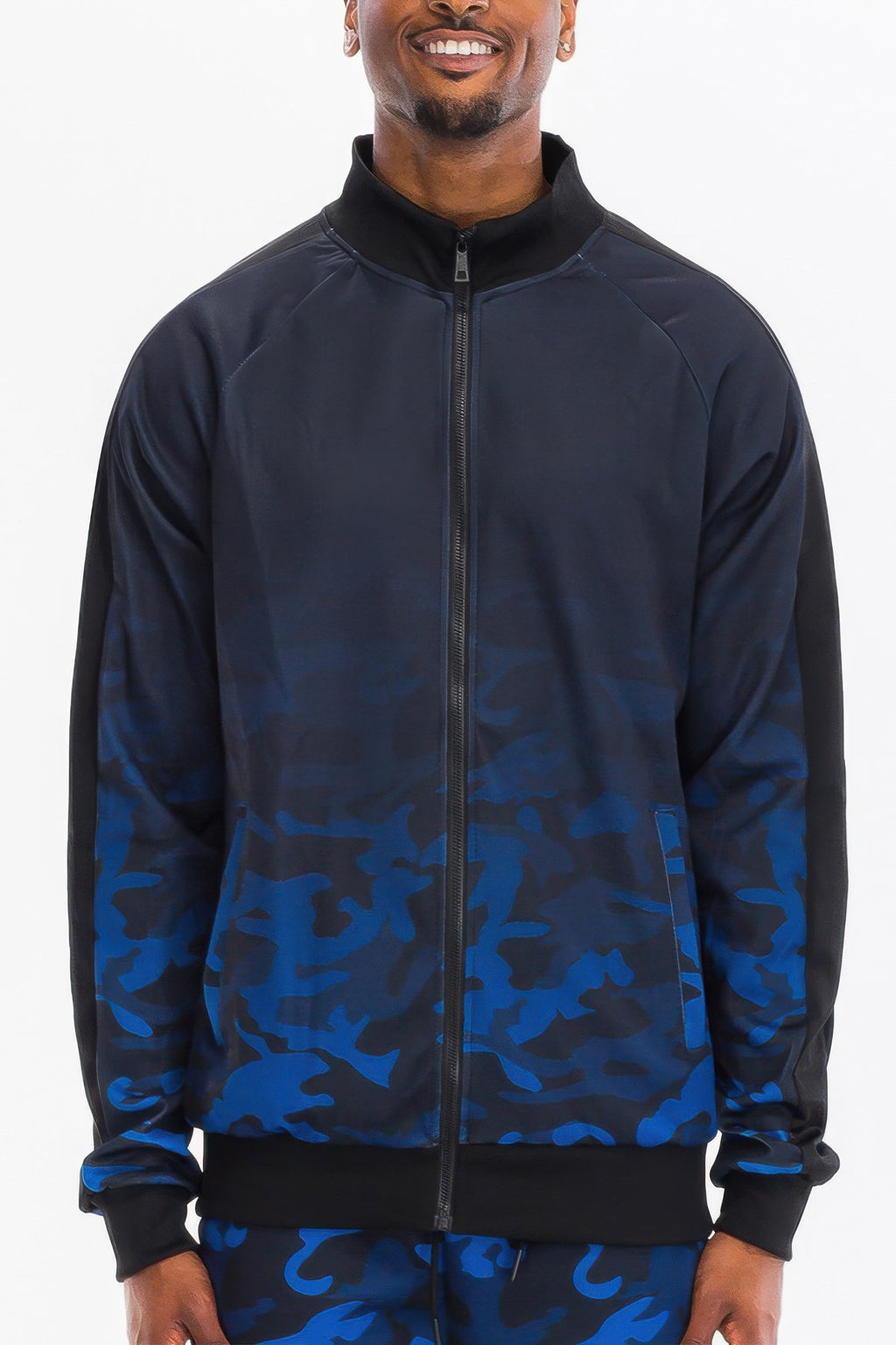 Men's camo jacket in navy and black for casual wear