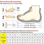 Size guide for lightweight casual loafers showing foot measurement and size conversion chart
