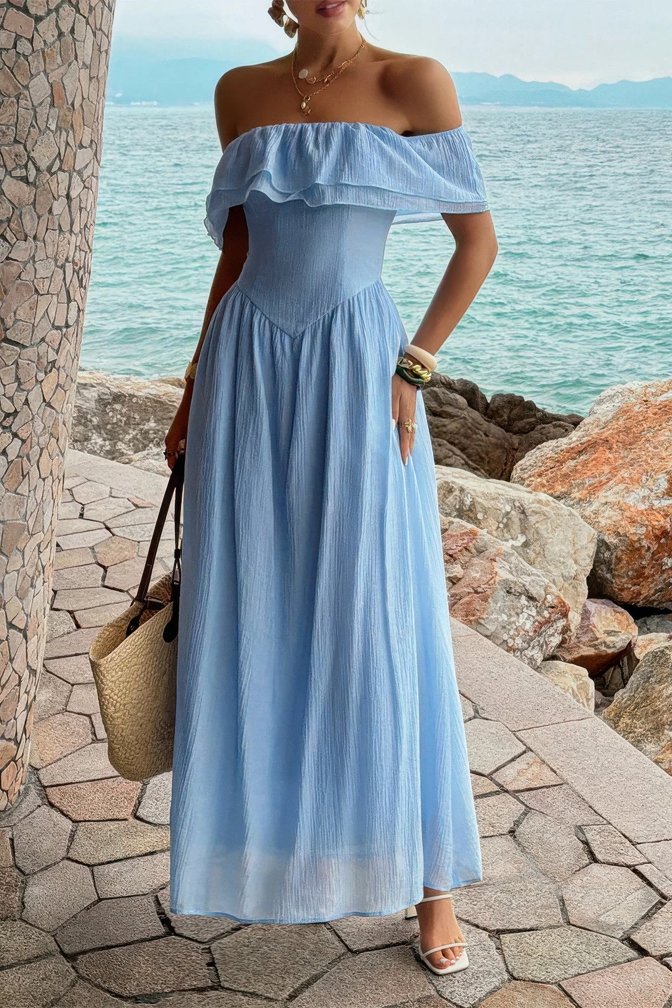 Women's blue corset dress, lightweight fabric for summer outings