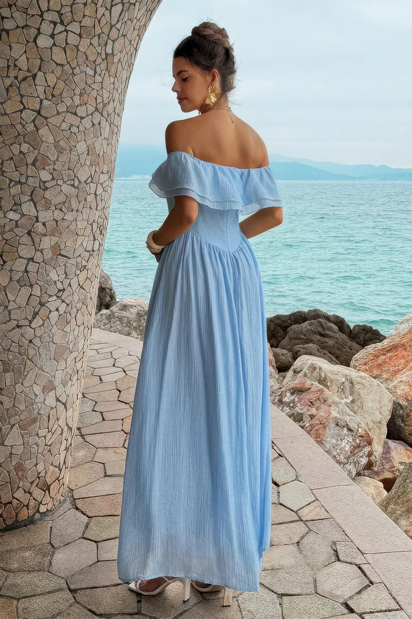Women's light blue corset dress, perfect for summer outings