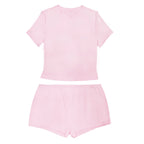 Women's pink crop top and shorts set for casual outings