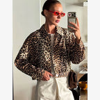 Cropped dad sherpa trucker jacket in leopard print for stylish layering