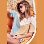 BiBi Round Neck Color Block Short Sleeve T-Shirt - VacationGrabs