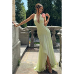 Women’s light green halter neck maxi dress for elegant occasions