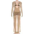 Women's sheer gold beach cover-up dress for the summer