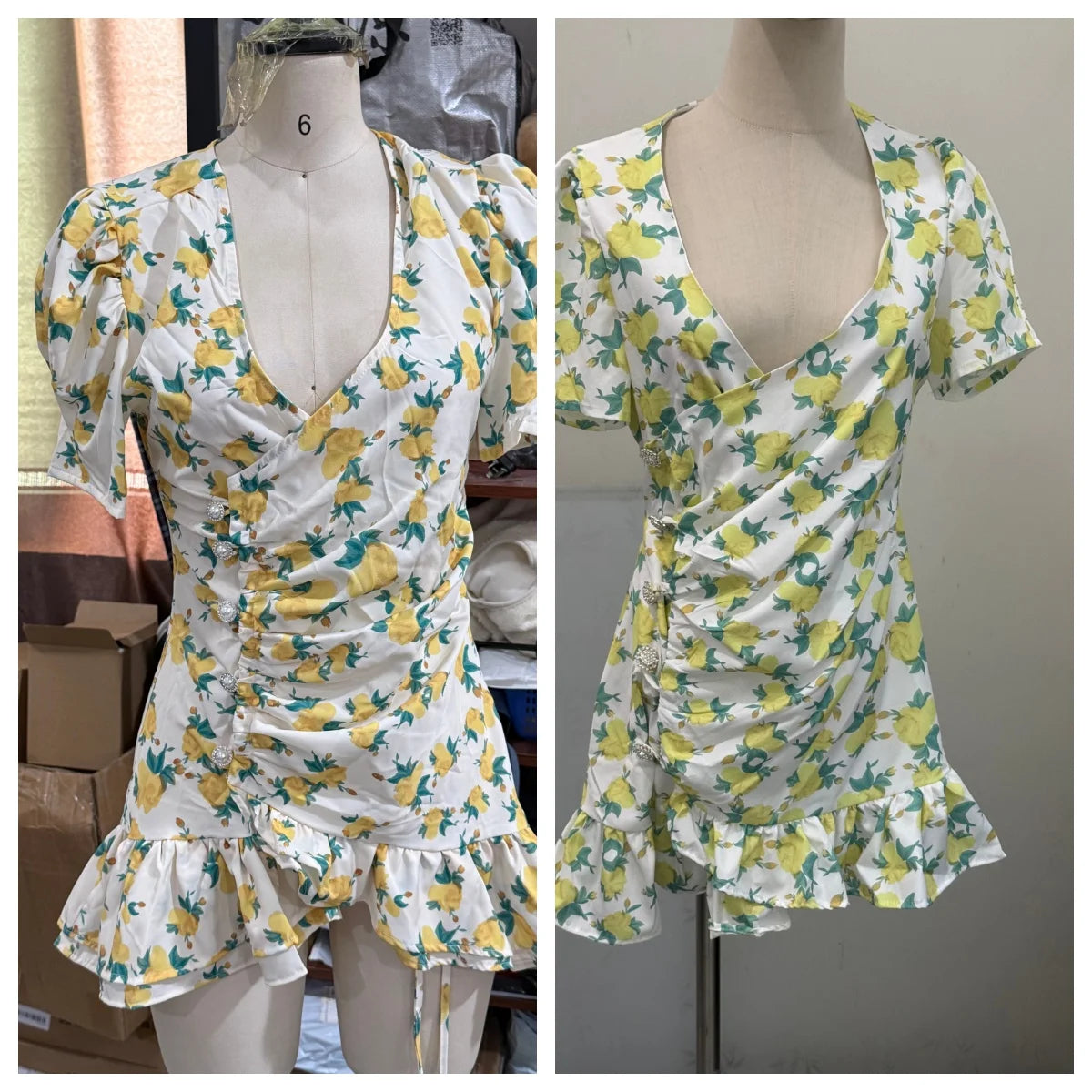 Floral mini dress in yellow and white, perfect for summer outings
