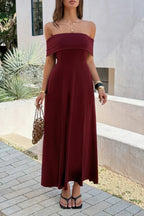 Women's burgundy dress off the shoulder for casual summer outings