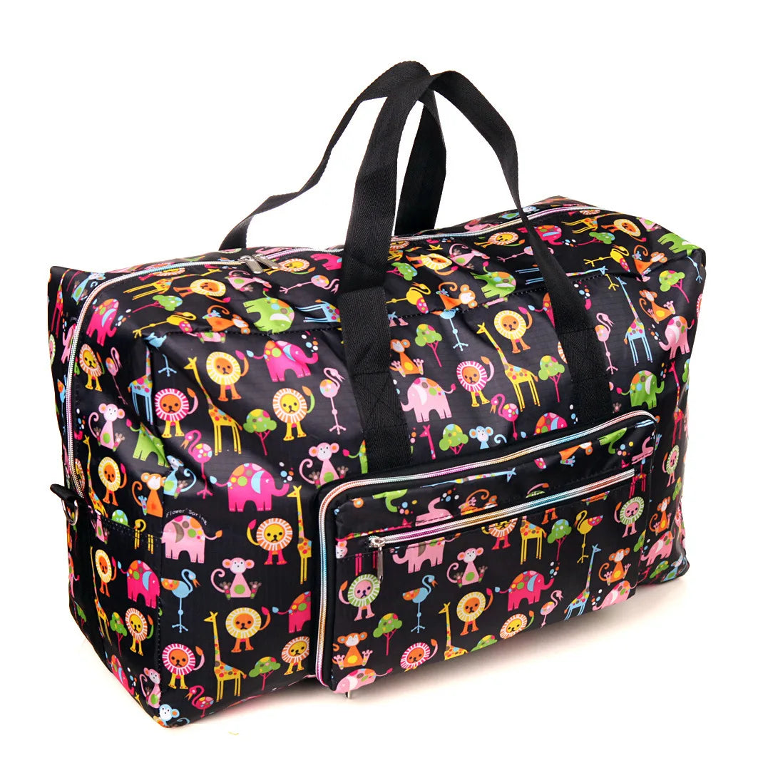 Colorful travel duffle bag with animal patterns for kids