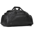 Black leather duffle bag for stylish travel or gym use