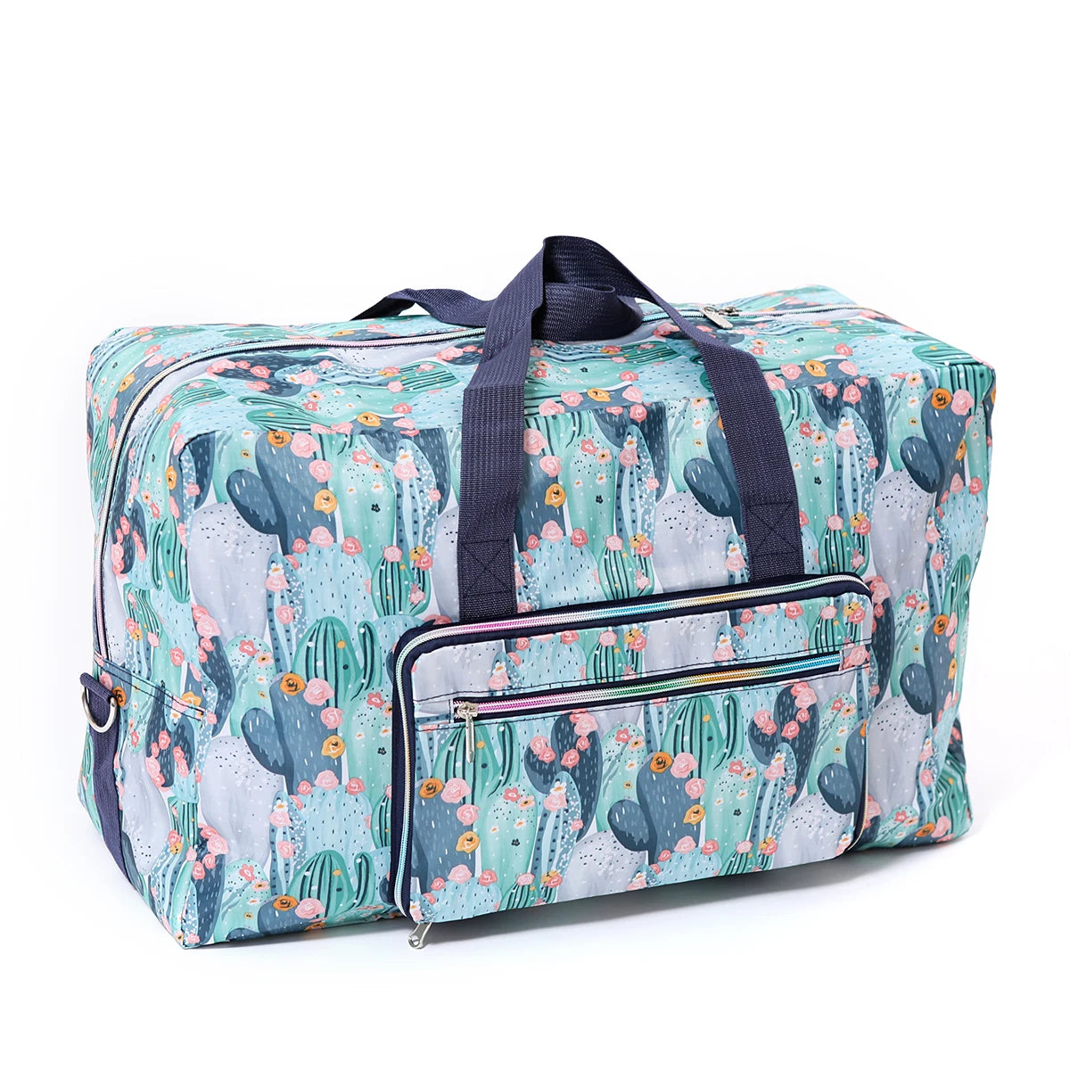 VacationGrabs colorful duffle bag with cactus design, perfect for travel