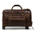 Brown leather duffle bag rolling for travel and weekend getaways