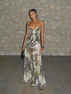 Women's sheer animal print maxi dress for stylish summer events